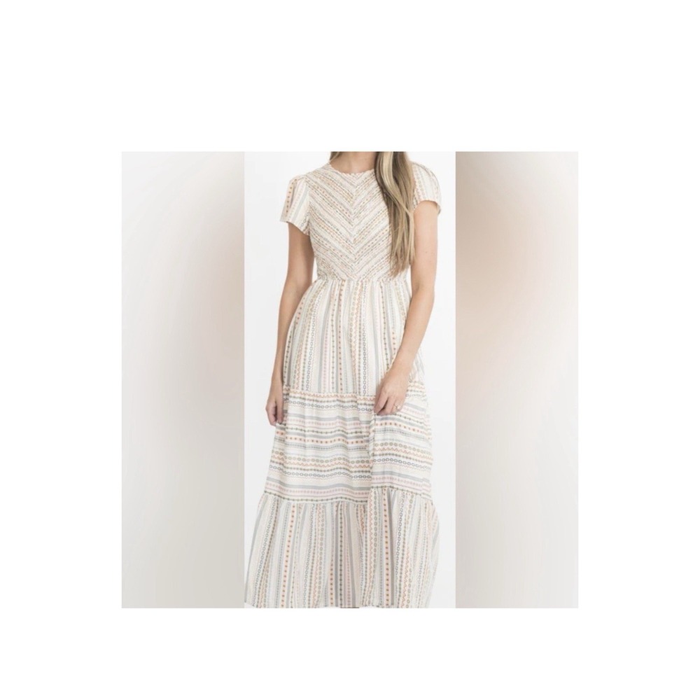 Polagram Dress Women's Medium Smocked Bodice Peasant Cottagecore Brunch